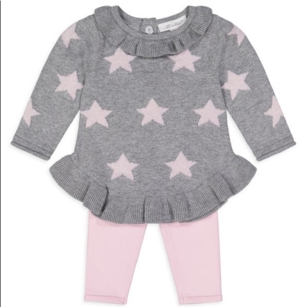 🍬 NEW Bloomingdale’s Miniclasix Pink Metallic Star Sweater Legging Set